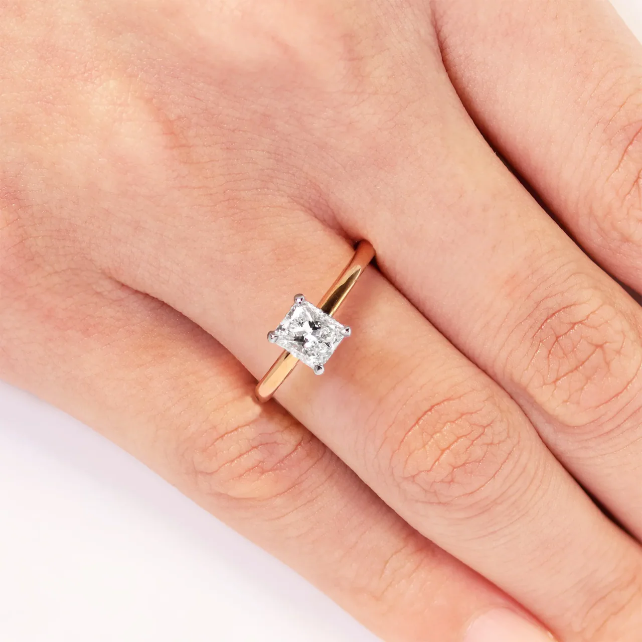 18ct rose and white gold 0.78ct E VS2 radiant cut diamond hidden halo ring - Image 4