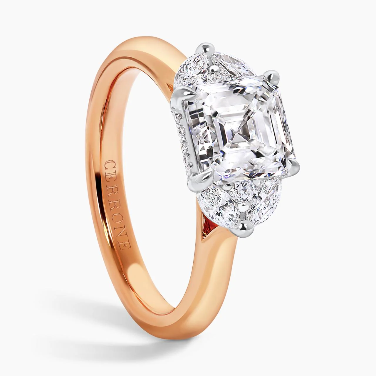 GIOIA - 18ct rose and white gold 1.90ct Asscher cut diamond engagement ring with marquise and round brilliant cut diamonds - Image 2