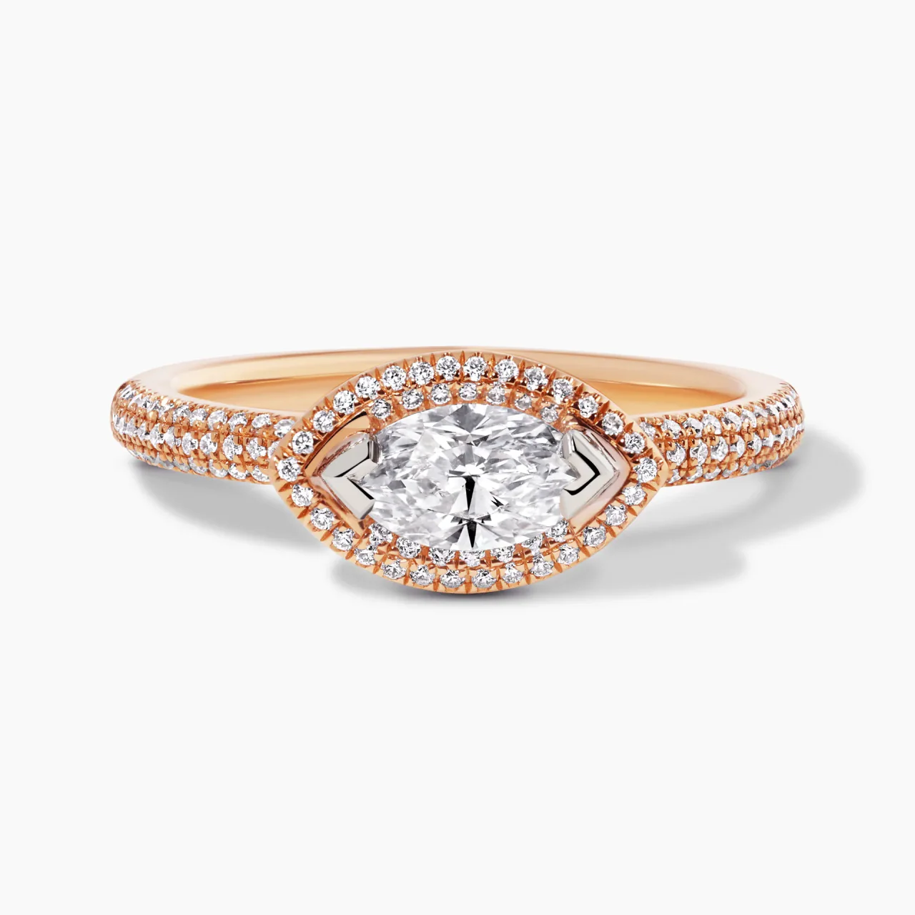 18ct rose and white gold Argyle 0.58ct E SI1 marquise diamond engagement ring - Image 2