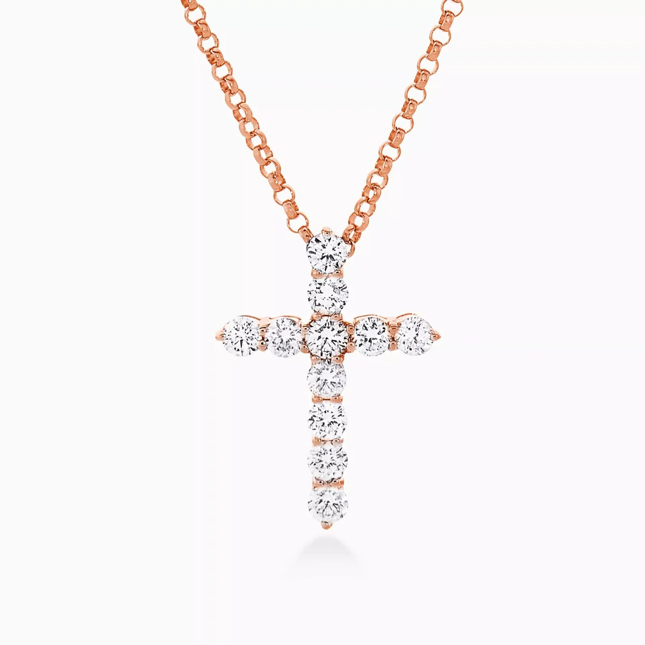 18ct rose gold 11=0.25ct diamond cross necklace