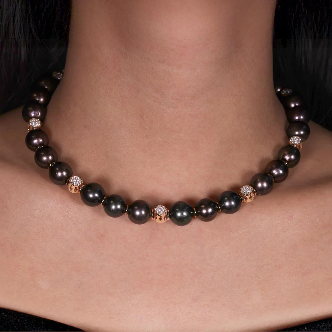 18ct Rose Gold Diamond and Fresh Water Black Pearl Necklace from the Carmela Cerrone Collection - Image 2