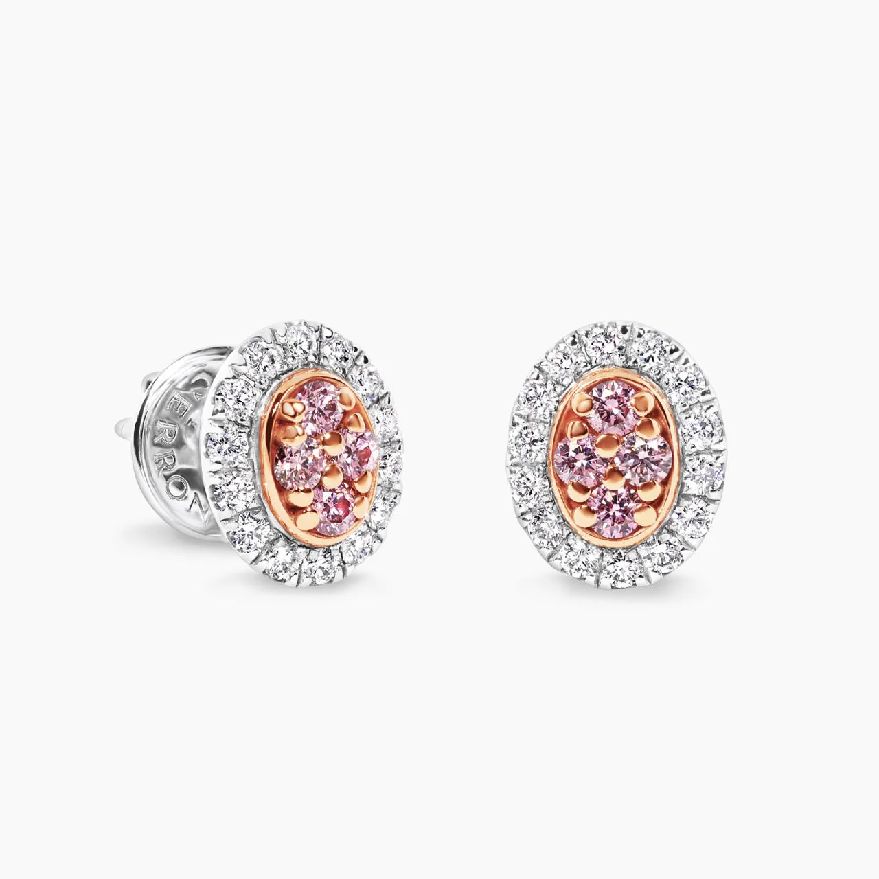 18ct white and rose gold Argyle Pink and round brilliant cut diamond stud earrings