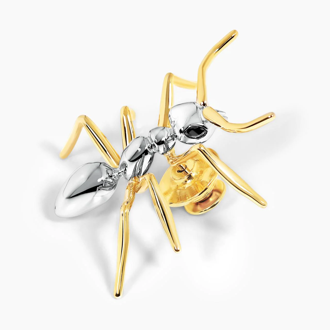 18ct white and yellow gold black marquise cut diamonds ant lapel pin - Image 2