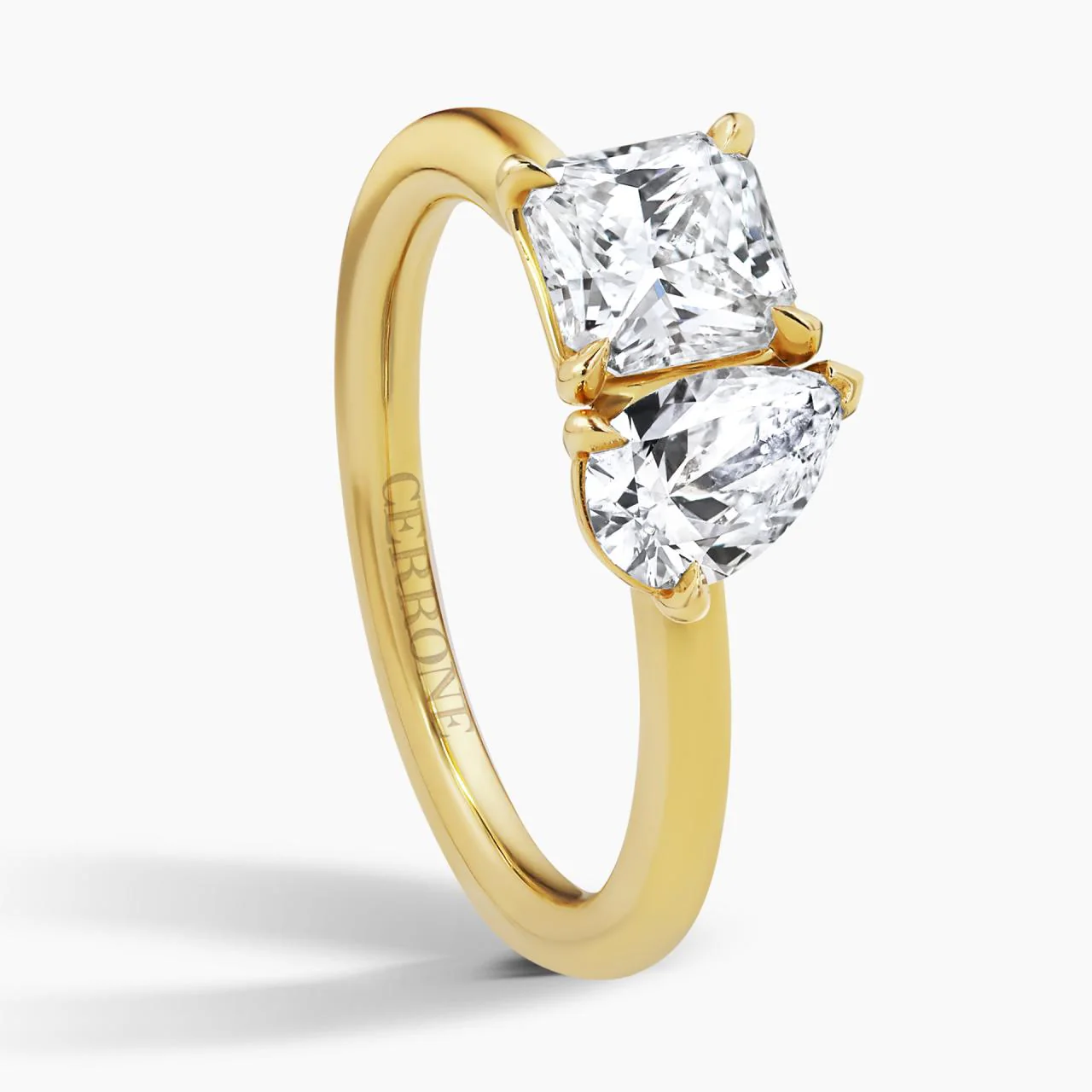 18ct yellow gold 0.88ct square radiant cut and 0.50ct pear shaped diamond engagement ring - Image 2