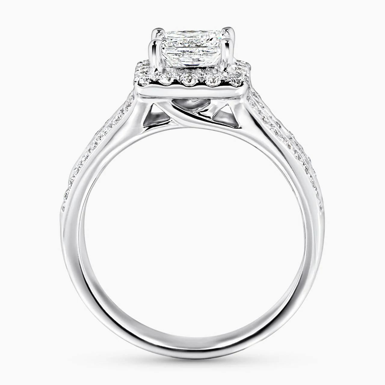 18ct white gold 1.05ct princess cut diamond engagement ring with baguette and round brilliant cut diamonds - Image 3
