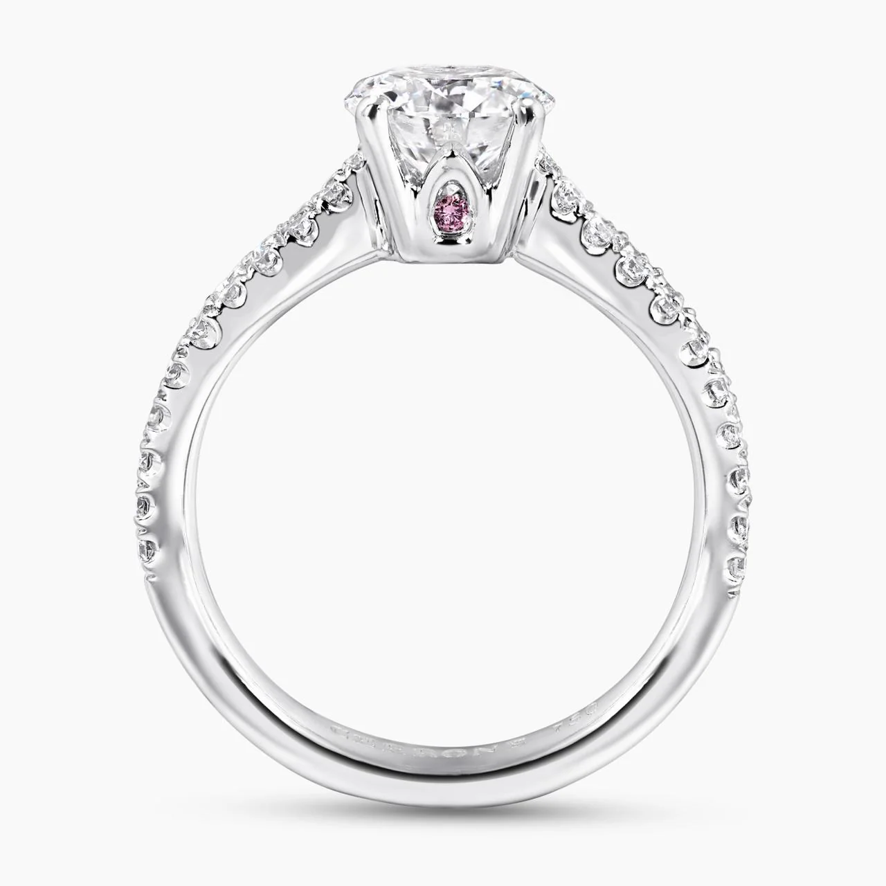 18ct white gold 1.22ct round brilliant cut diamond engagement ring featuring round fancy pink diamonds GIA Cert - Image 4