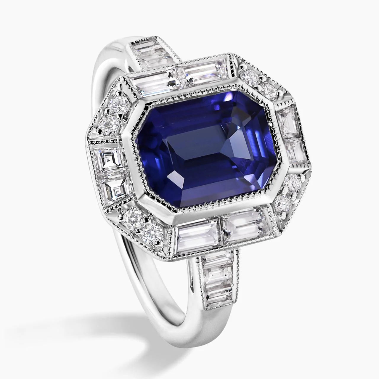 18ct white gold 1.88ct emerald cut tanzanite and diamond ring - Image 4