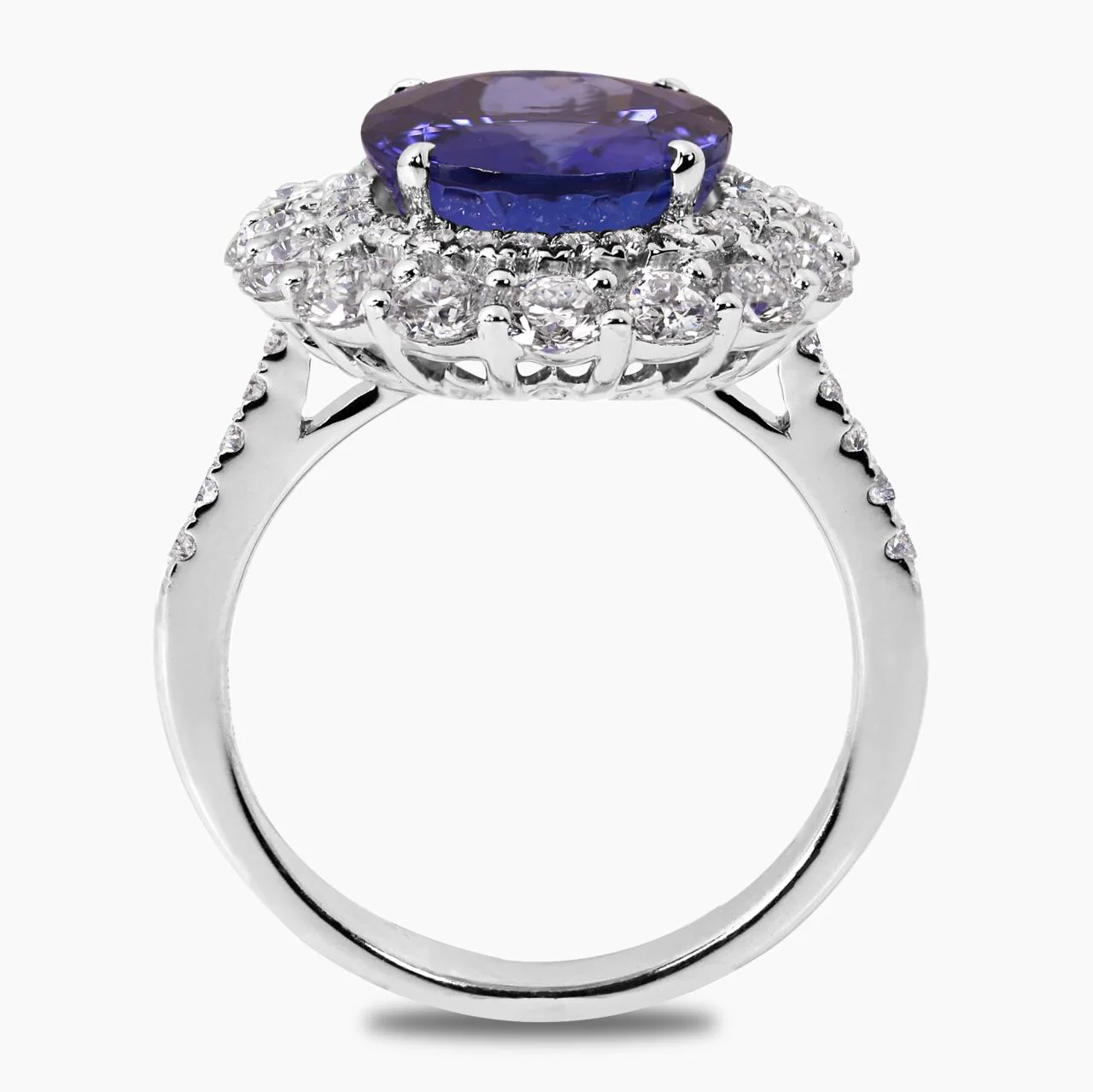 18ct white gold 5.38ct tanzanite and round brilliant cut diamond claw set double halo ring - Image 3