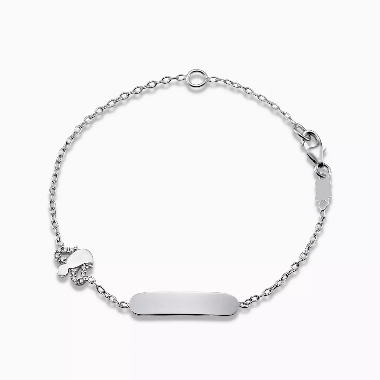 18ct white gold baby angel charm cubic zirconia ID bracelet