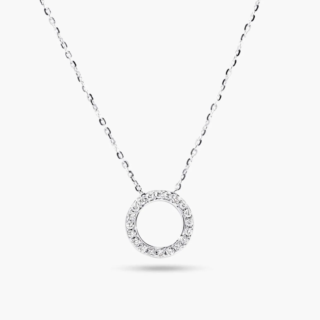 18ct white gold circle diamond necklace