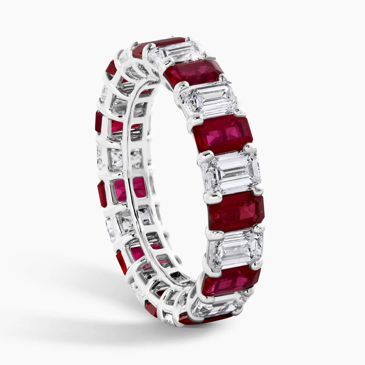 18ct white gold emerald cut ruby and diamond full circle ring - Image 3