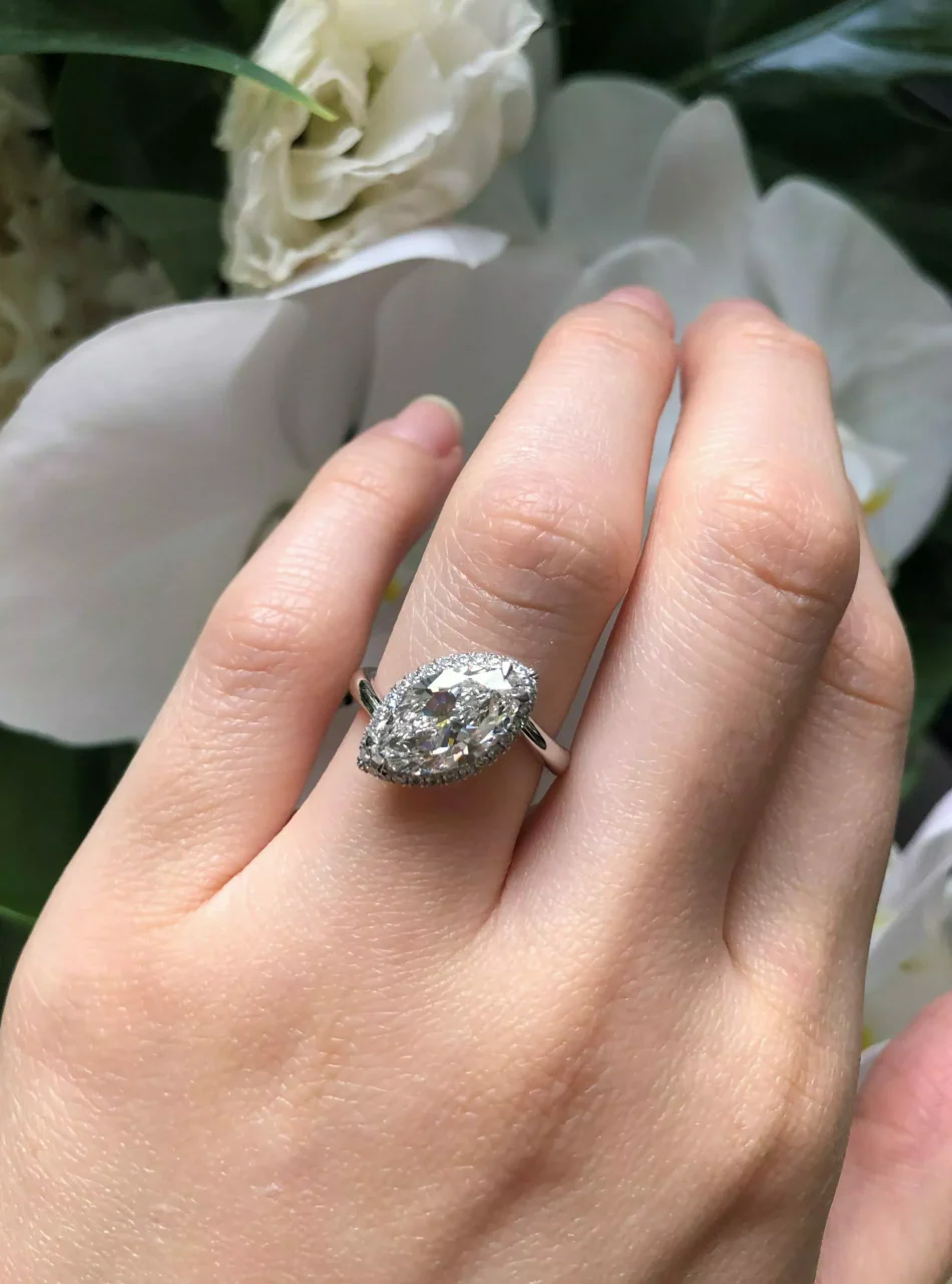 PISA LUCE - 18ct white gold marquise and round brililant cut halo engagement ring - Image 3