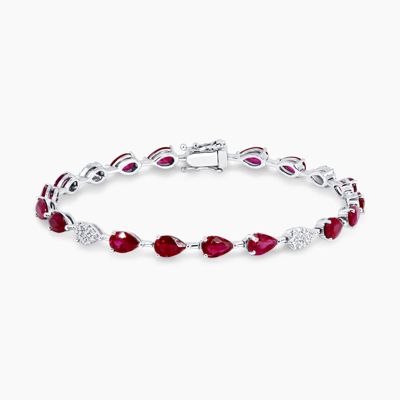 18ct white gold pear shape ruby and diamond bracelet