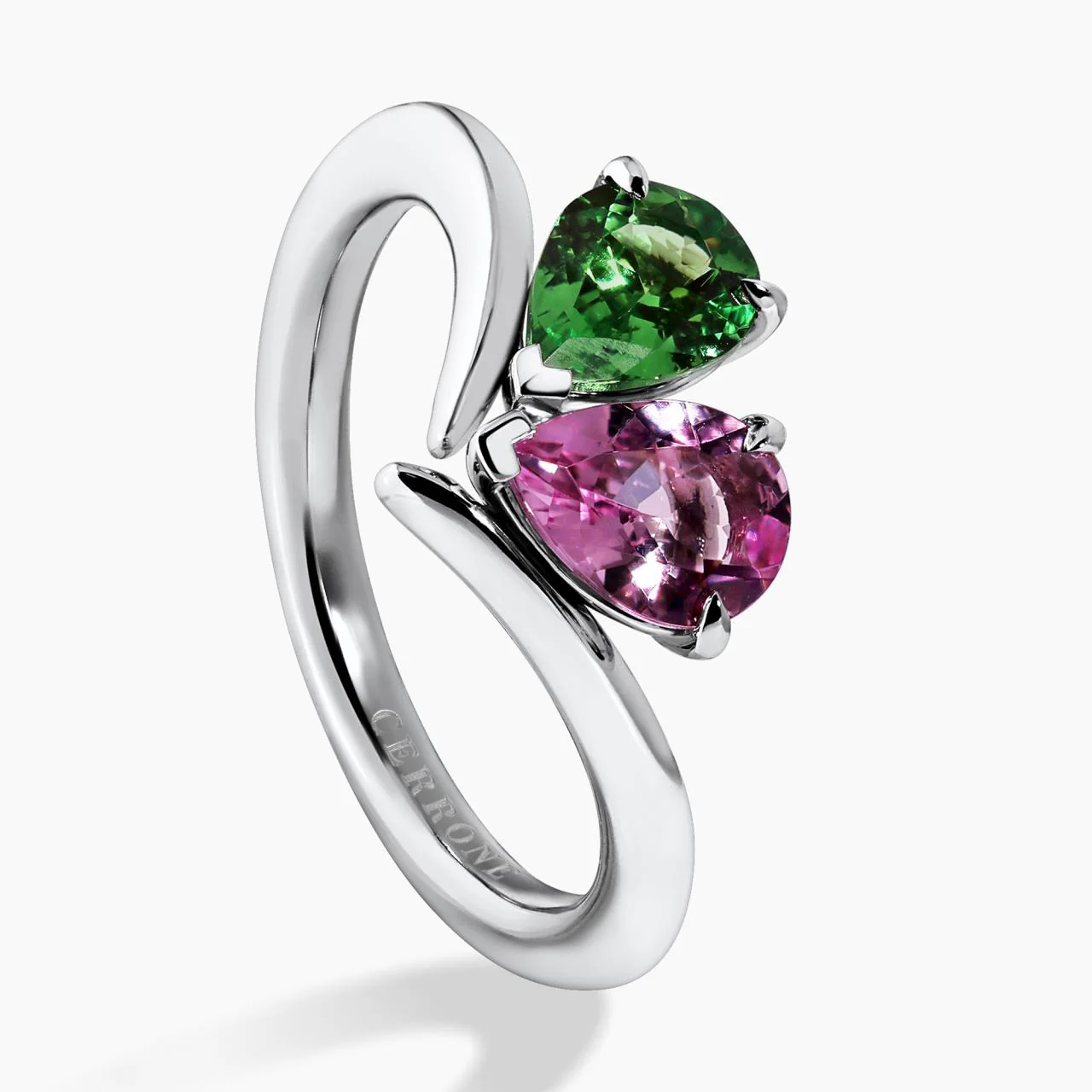 18ct white gold pear shaped garnet and morganite ring - Image 3
