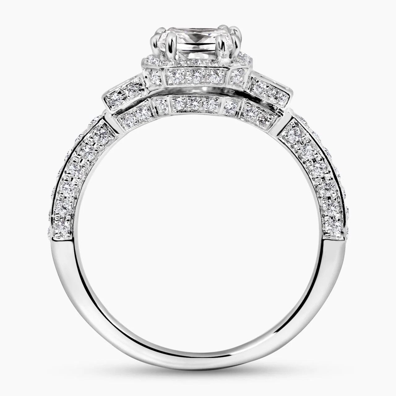 18ct white gold 1.00ct and 2=0.14ct princess cut diamond bezel set halo three stone engagement ring - Image 3