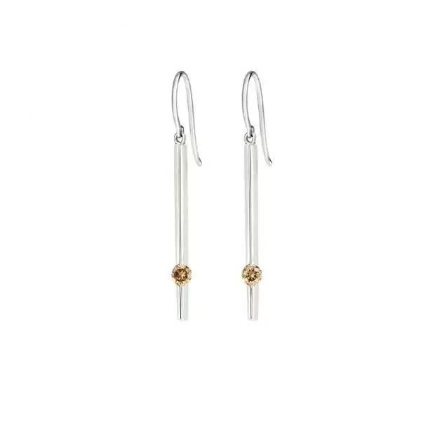 18ct White Gold Shepard Hook Cognac Diamond Drop Earrings