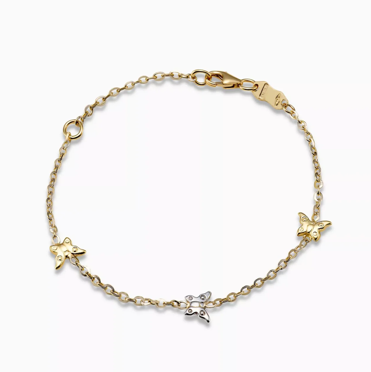 18ct yellow and white gold butterflies baby bracelet