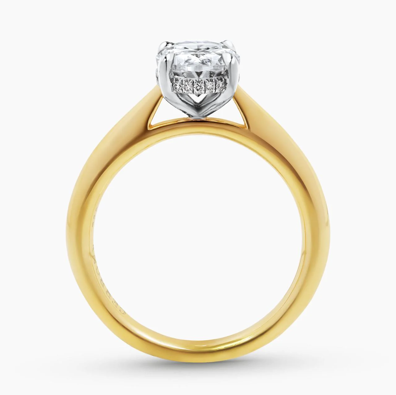 18ct yellow and white gold oval brilliant cut diamond ring in a four claw setting with hidden halo - Image 3