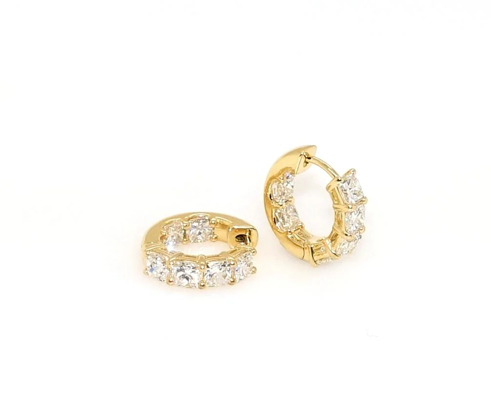 18ct yellow gold 12=3.51ct cushion cut diamond hoop earrings