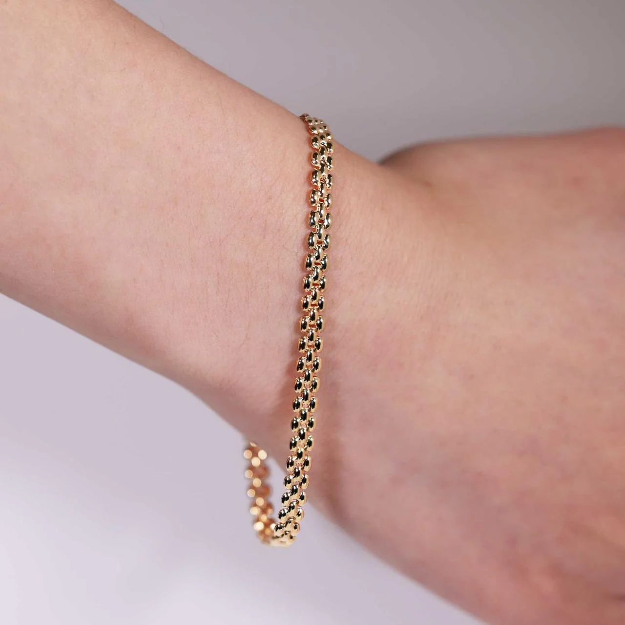 18ct yellow gold 19cm brick link bracelet with lobster clasp. Link 4mm - Image 2