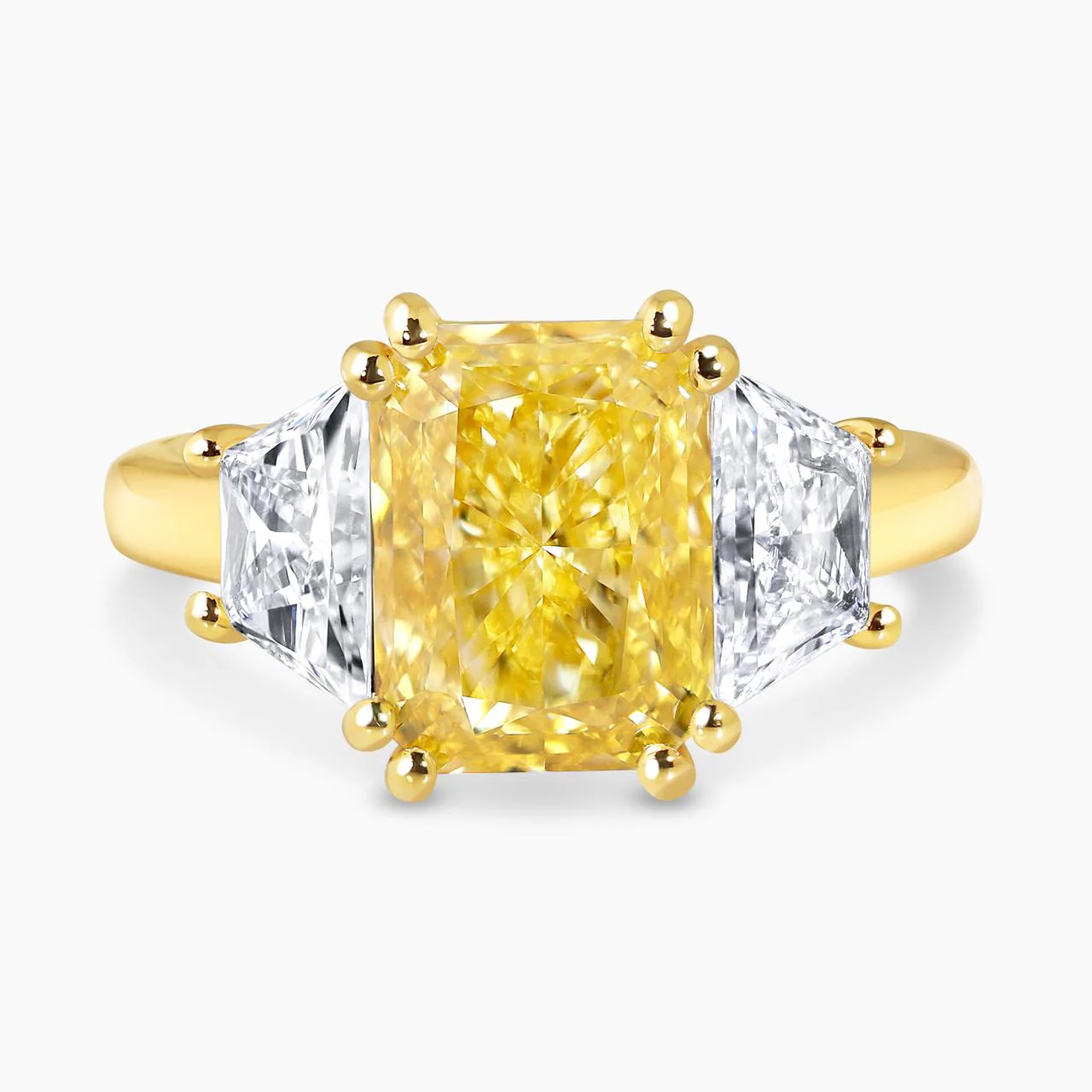 AURELIA - 18ct yellow gold 4.02ct Fancy Vivid Yellow radiant LAB Grown diamond engagement ring with trapezoid Lab Grown diamonds IGI Cert