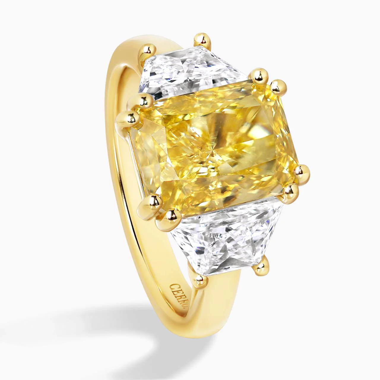 AURELIA - 18ct yellow gold 4.02ct Fancy Vivid Yellow radiant LAB Grown diamond engagement ring with trapezoid Lab Grown diamonds IGI Cert - Image 4