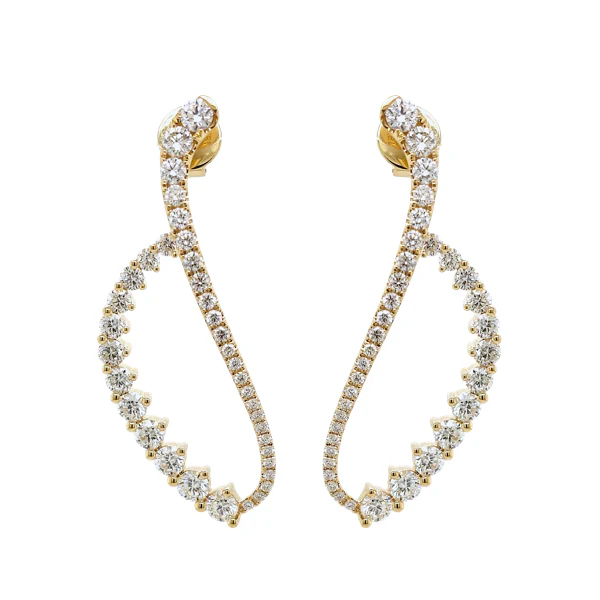 18ct yellow gold 74=3.70ct round brilliant cut diamond drop earrings