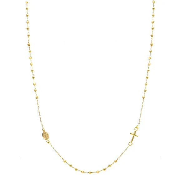 18ct yellow gold cross and "Miraculous" medallion rosary beads necklace