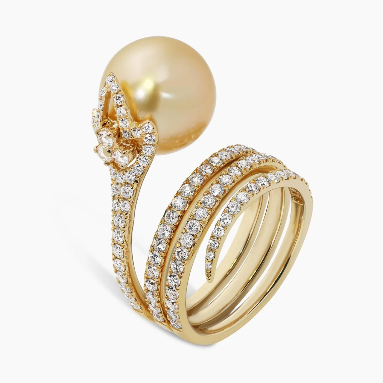 18ct Yellow Gold Diamond & Golden South Sea Pearl Ring - Image 3