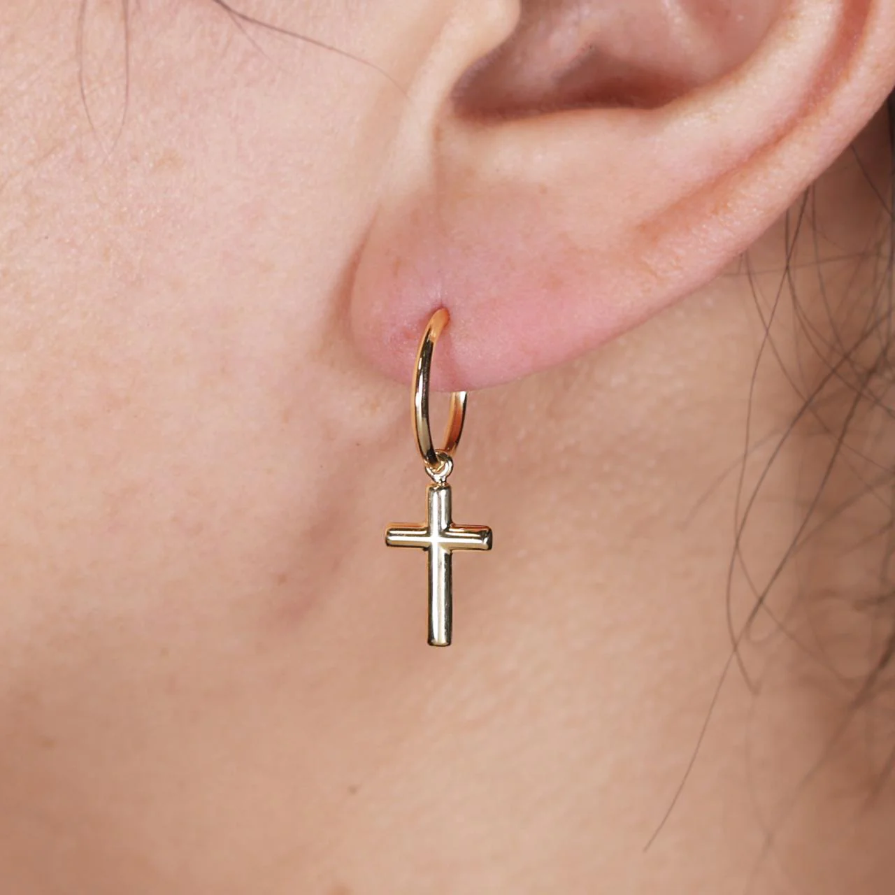 18ct yellow gold hoop cross drop earrings - Image 2