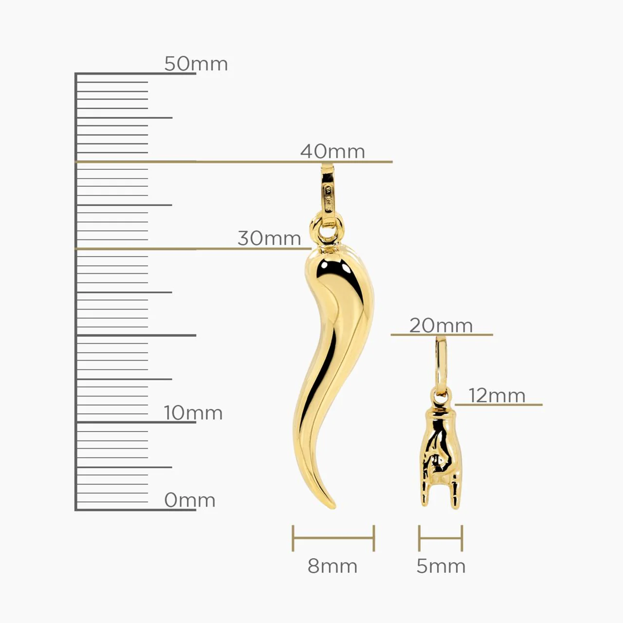18ct yellow gold Italian horn (corno) charm 40mm - Image 4