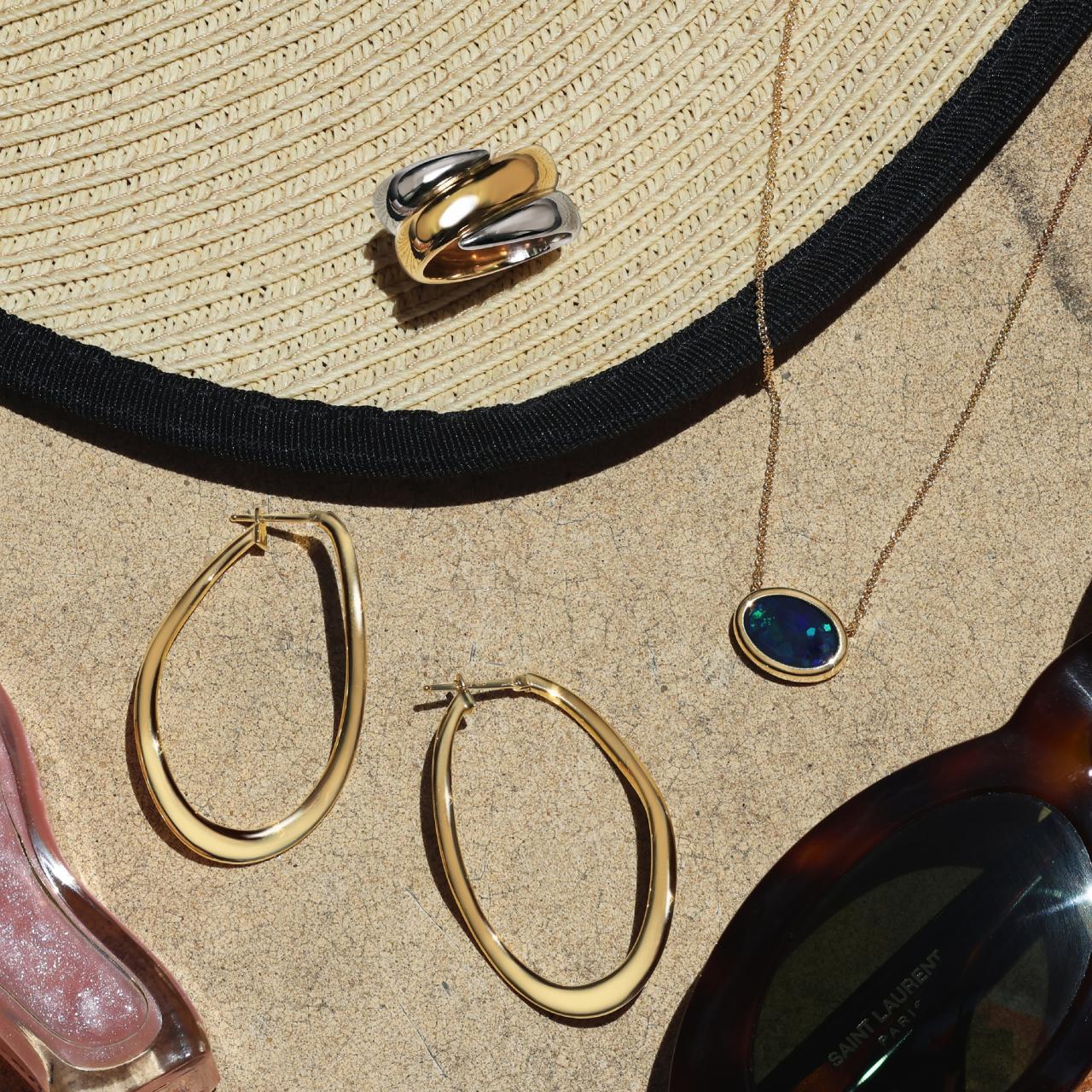 18ct yellow gold oval hoop earrings 40mm - Image 2