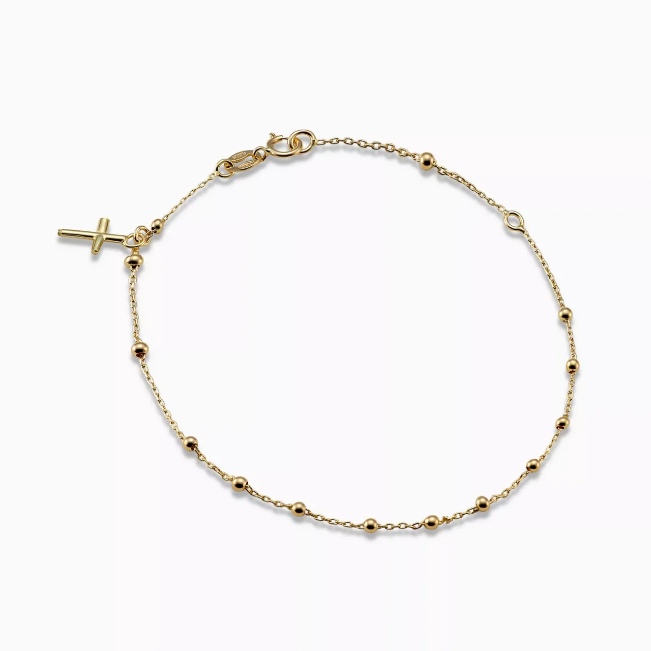 18ct yellow gold rosary beads bracelet with cross