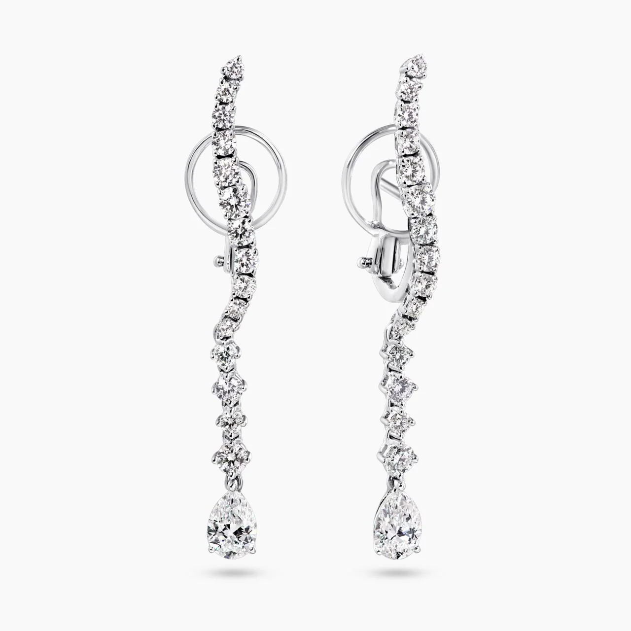 18ct white gold pear and round brilliant cut diamonds drop earrings