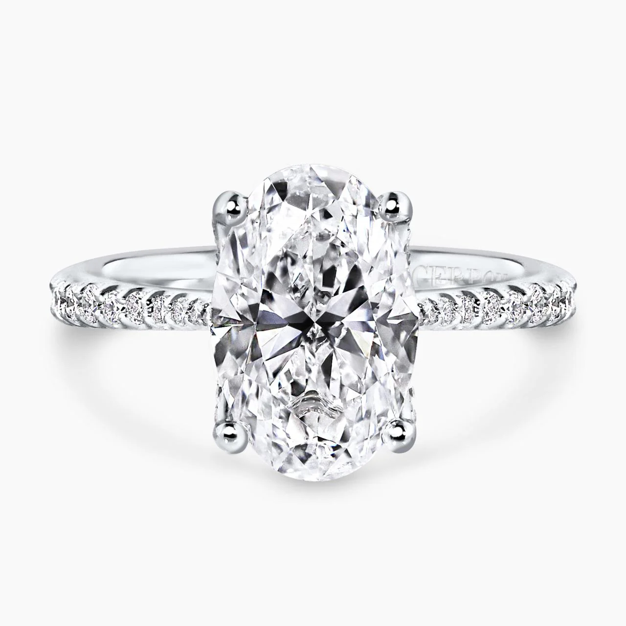 EMANUELA - 18ct white gold 3.01ct oval brilliant cut diamond engagement ring with diamond band