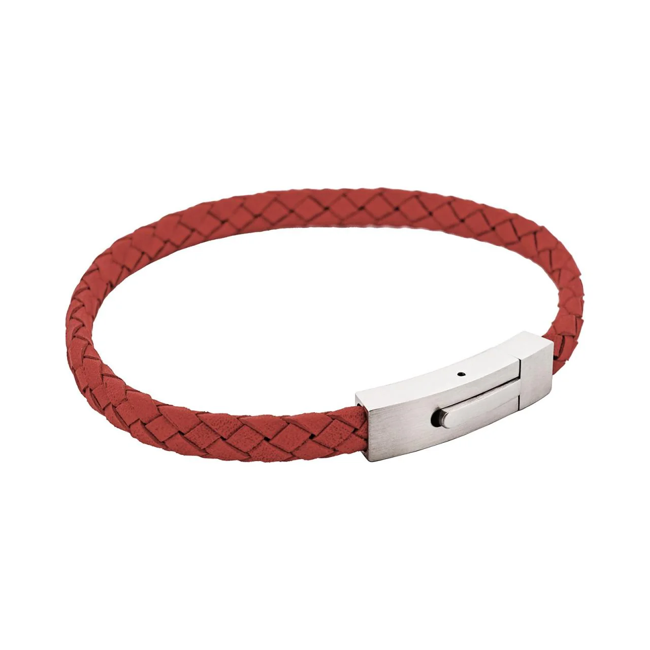 Braided Suede & Steel Calabria Bracelet Flame Red - Image 2