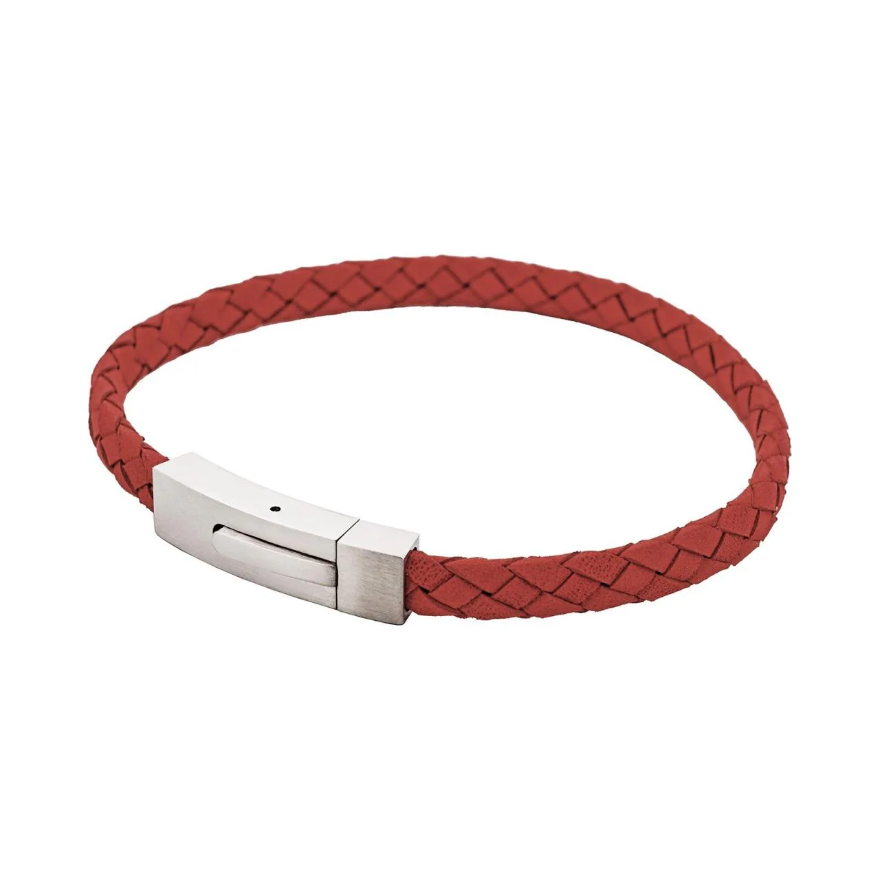 Braided Suede & Steel Calabria Bracelet Flame Red - Image 8