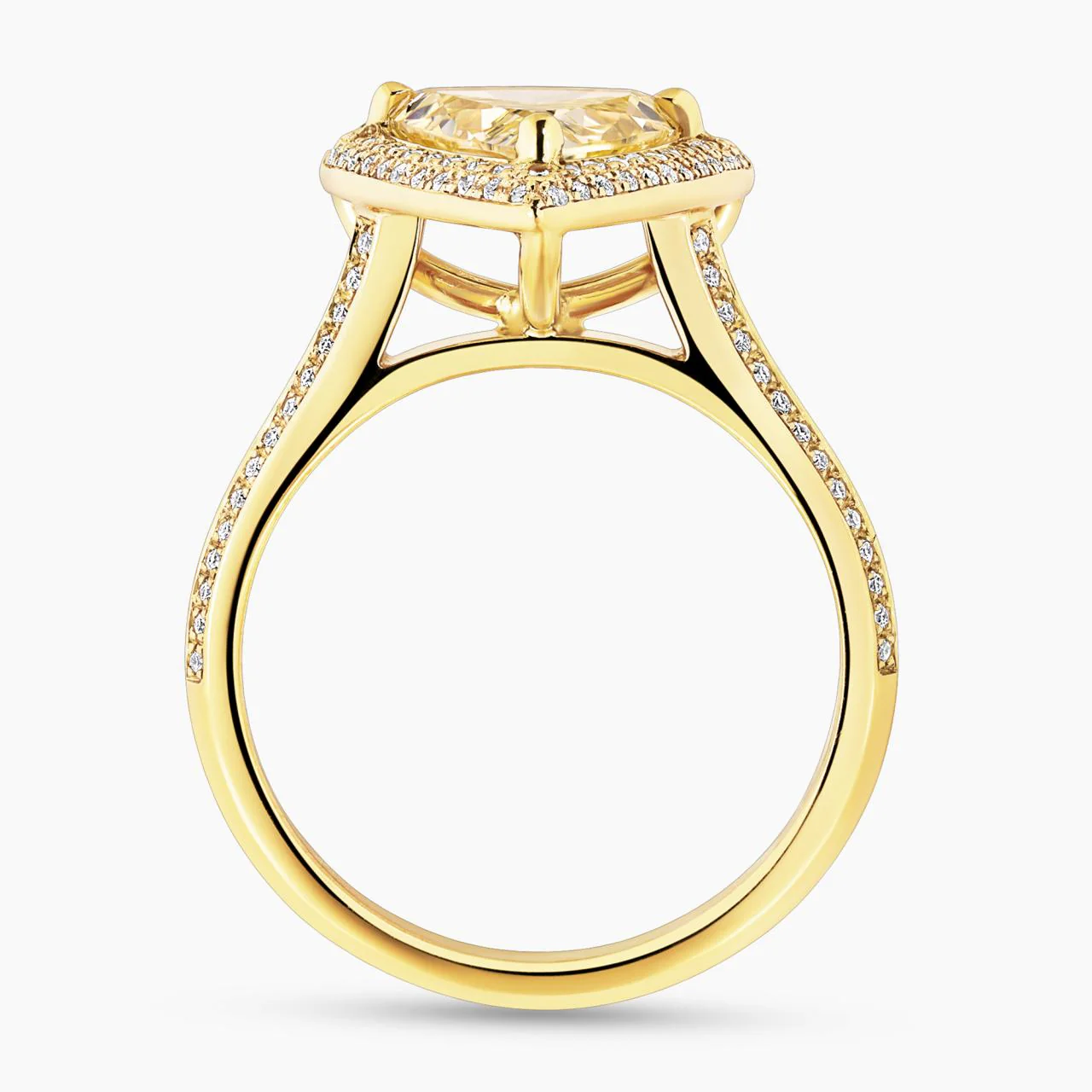 ETERNO - 18ct yellow gold 1.31ct Fancy Yellow trilliant cut and round brilliant cut diamond halo engagement ring - Image 4