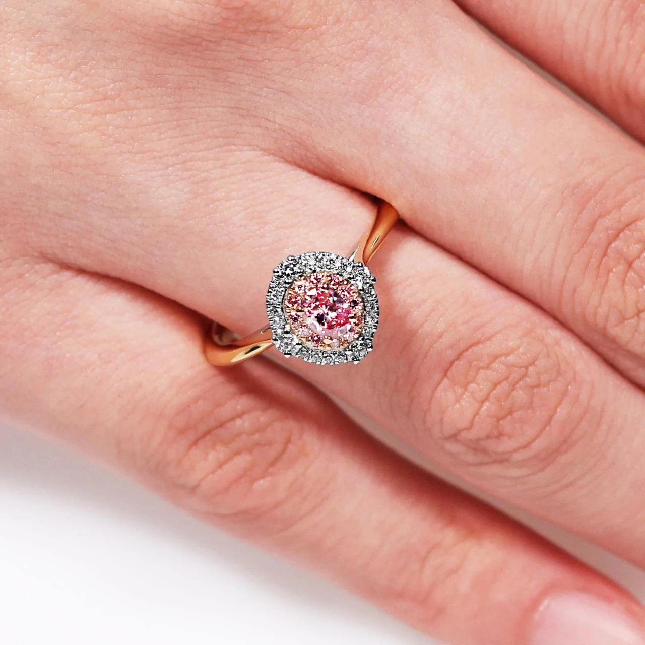 ROSELIA - 18ct rose and white gold 0.23ct oval shaped brilliant cut fancy intense purple pink P1 diamond halo engagement ring GIA Cert - Image 2