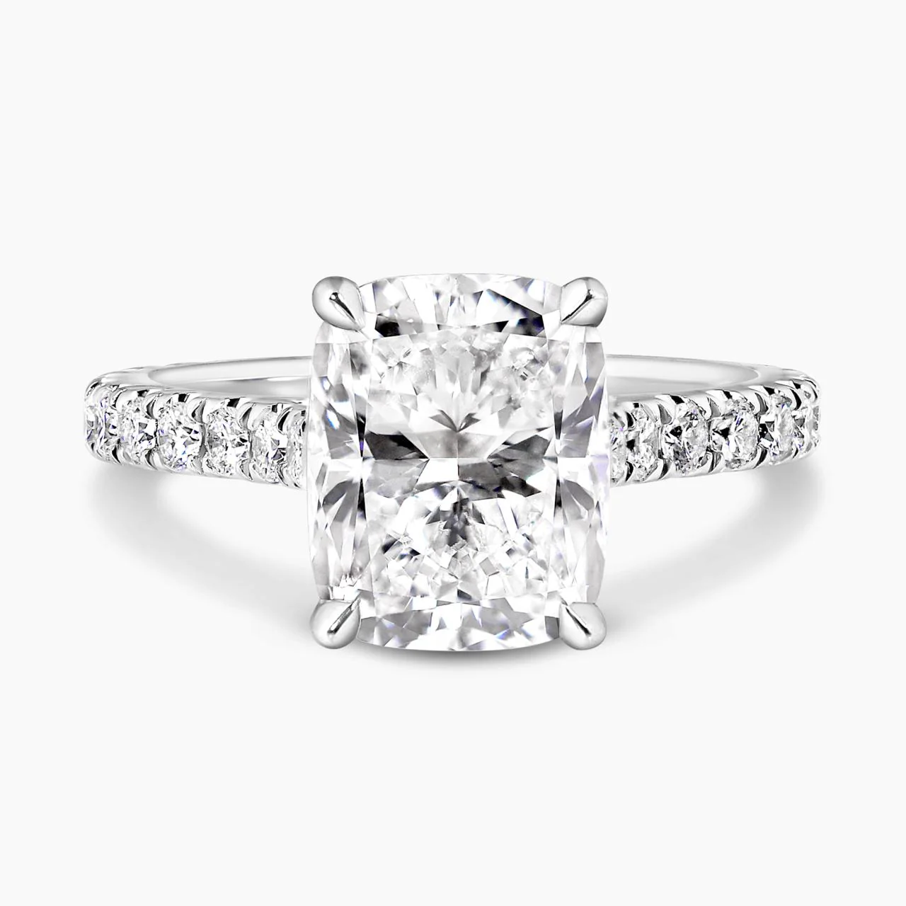 Platinum 2.61ct F VS1 LAB Grown cushion cut diamond engagement ring with Lab diamonds band IGI Cert