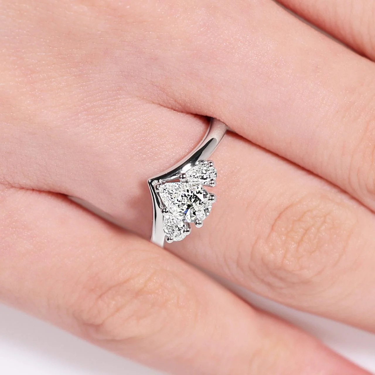 LILIANA - 18ct white gold pear shaped diamond engagement ring with pear shaped diamonds on the side - Image 2