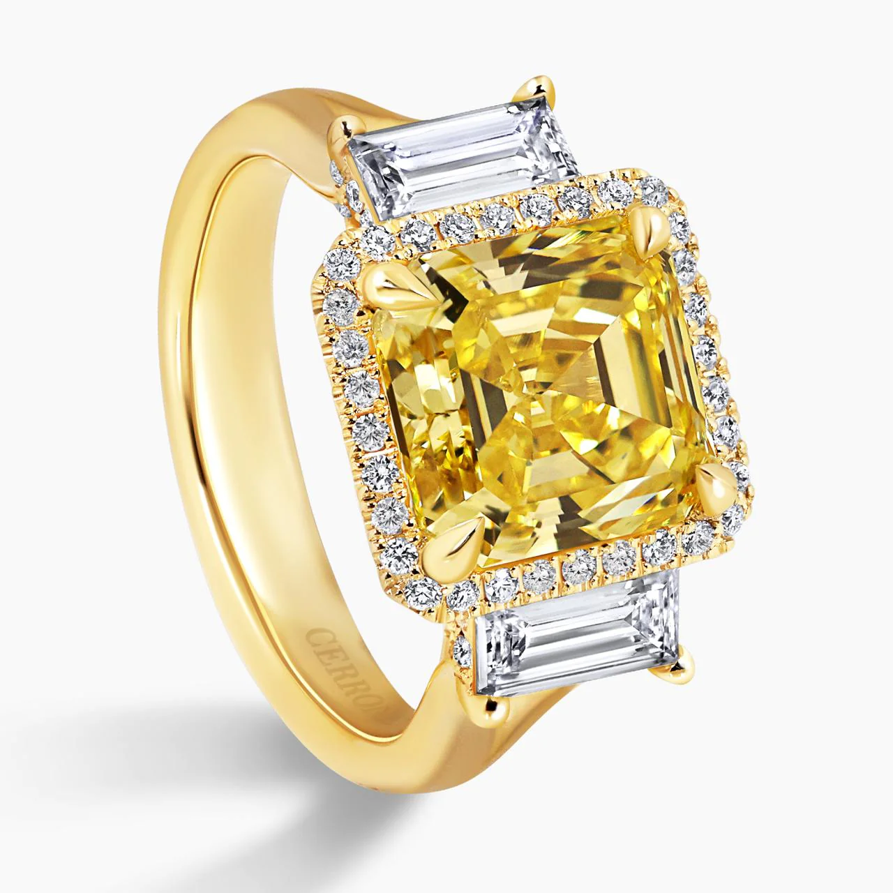 BACIO DI LUCE - 18ct yellow gold 4.03ct Fancy Vivid Yellow asscher cut diamond ring with baguette and round brilliant cut diamonds - Image 2