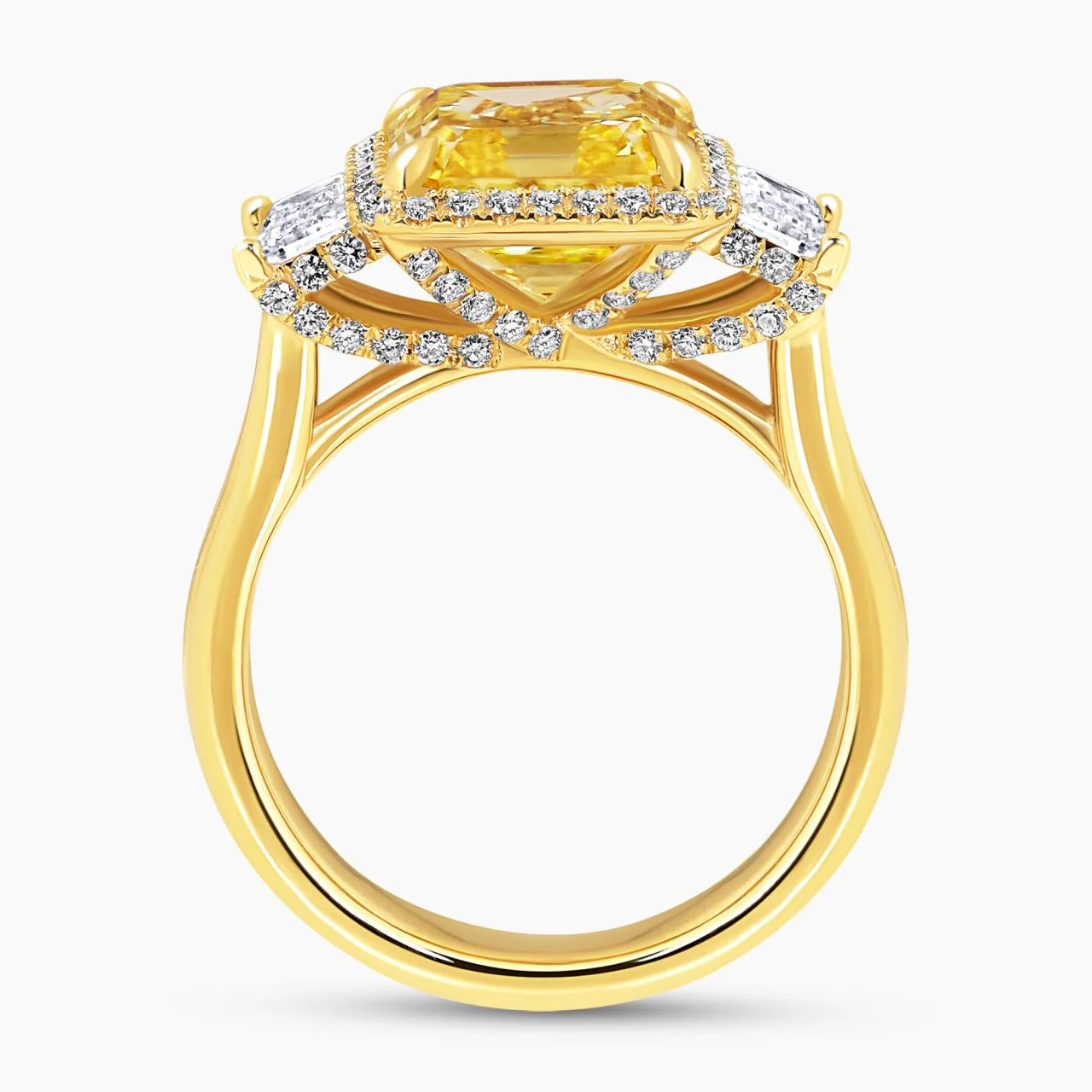 BACIO DI LUCE - 18ct yellow gold 4.03ct Fancy Vivid Yellow asscher cut diamond ring with baguette and round brilliant cut diamonds - Image 3