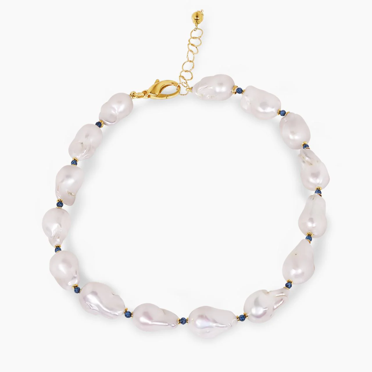 Baroque freshwater pearls and apatite beads necklace with gold-plated silver fittings from the Carmela Cerrone Collection
