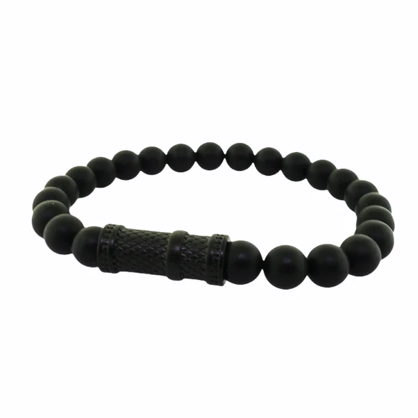 Black agate and stainless steel beaded bracelet - Image 7