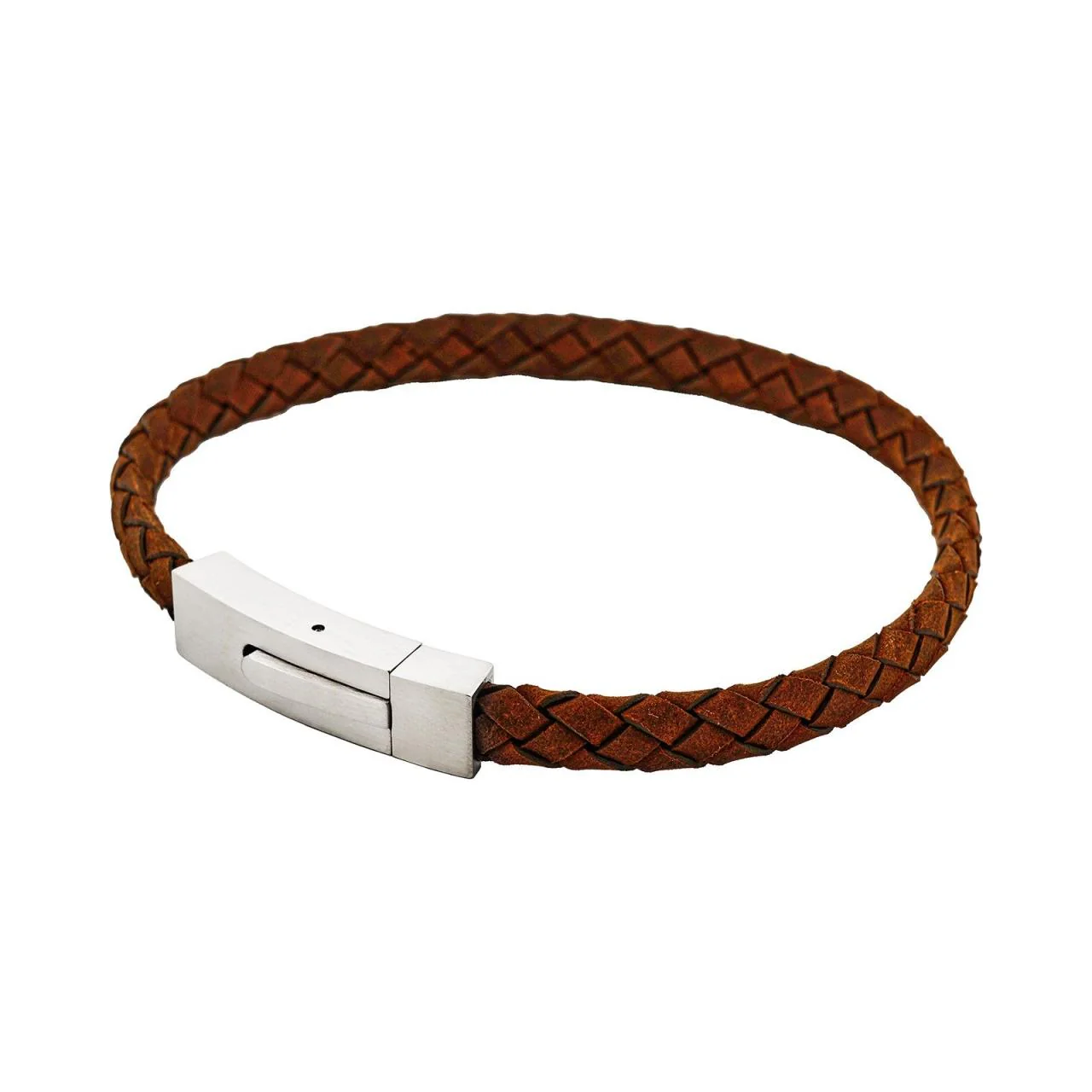 Braided Suede & Steel Calabria Bracelet Umber Tan - Image 2