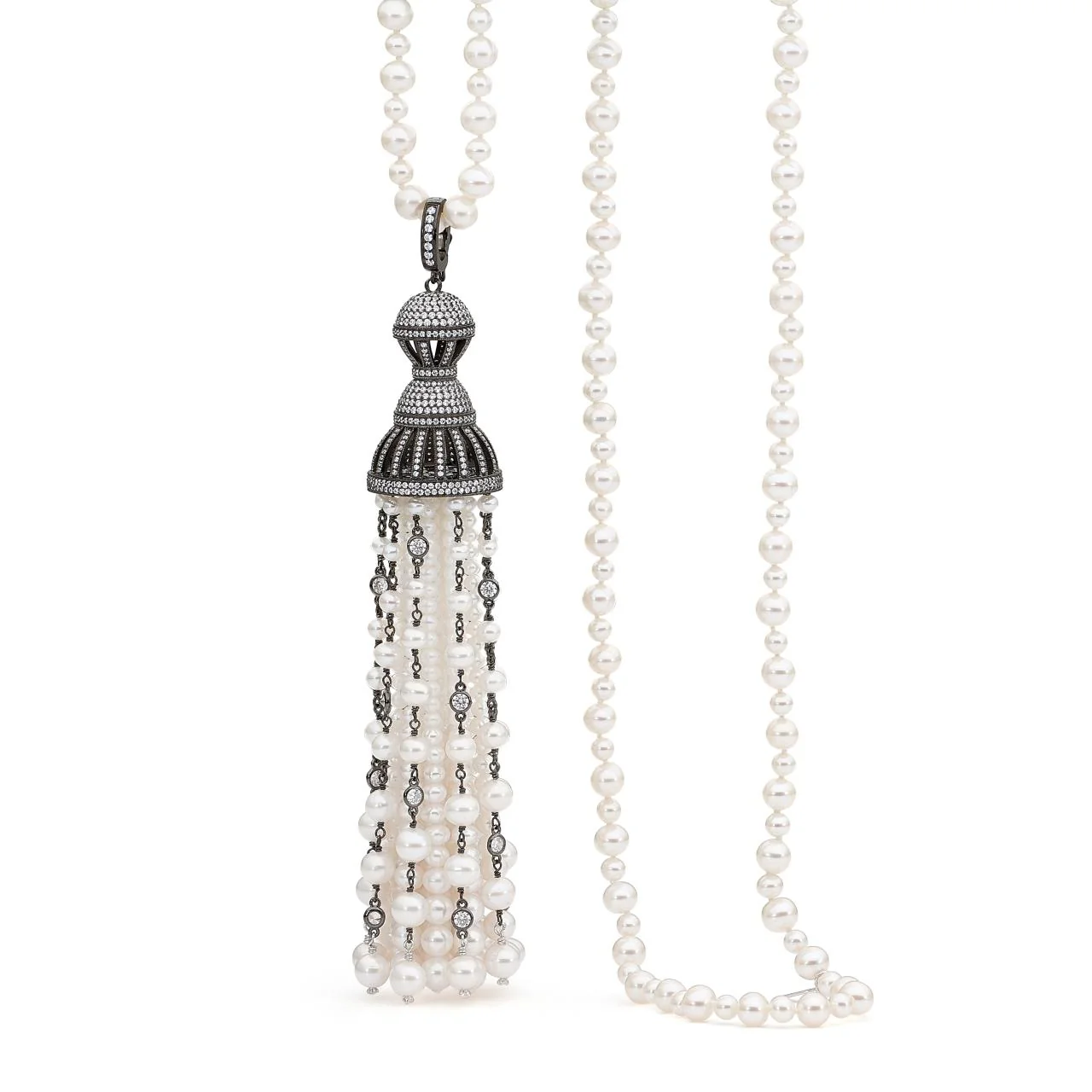 Freshwater Pearls and black rhodium tassel necklace