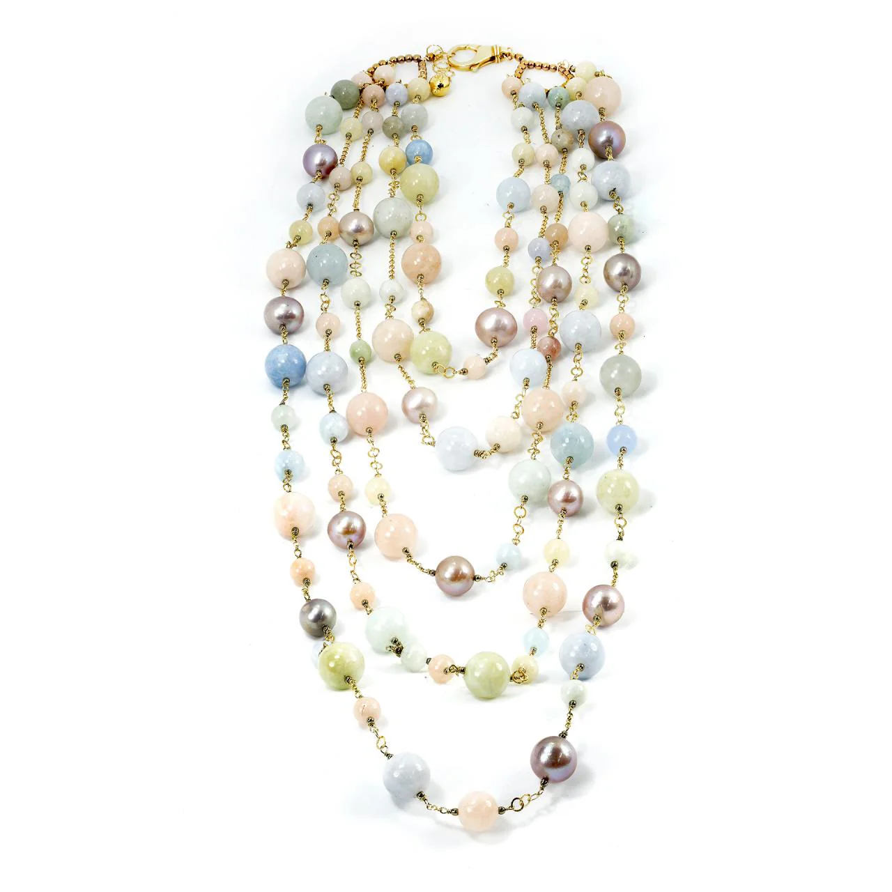 Layered Beryl beads and freshwater pearl necklace