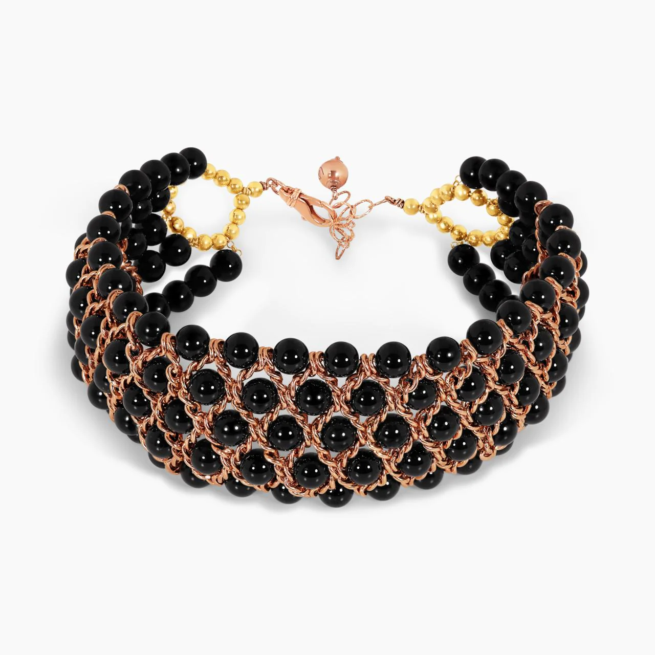 Onyx beads with gold plated silver fittings choker necklace from the Carmela Cerrone Collection