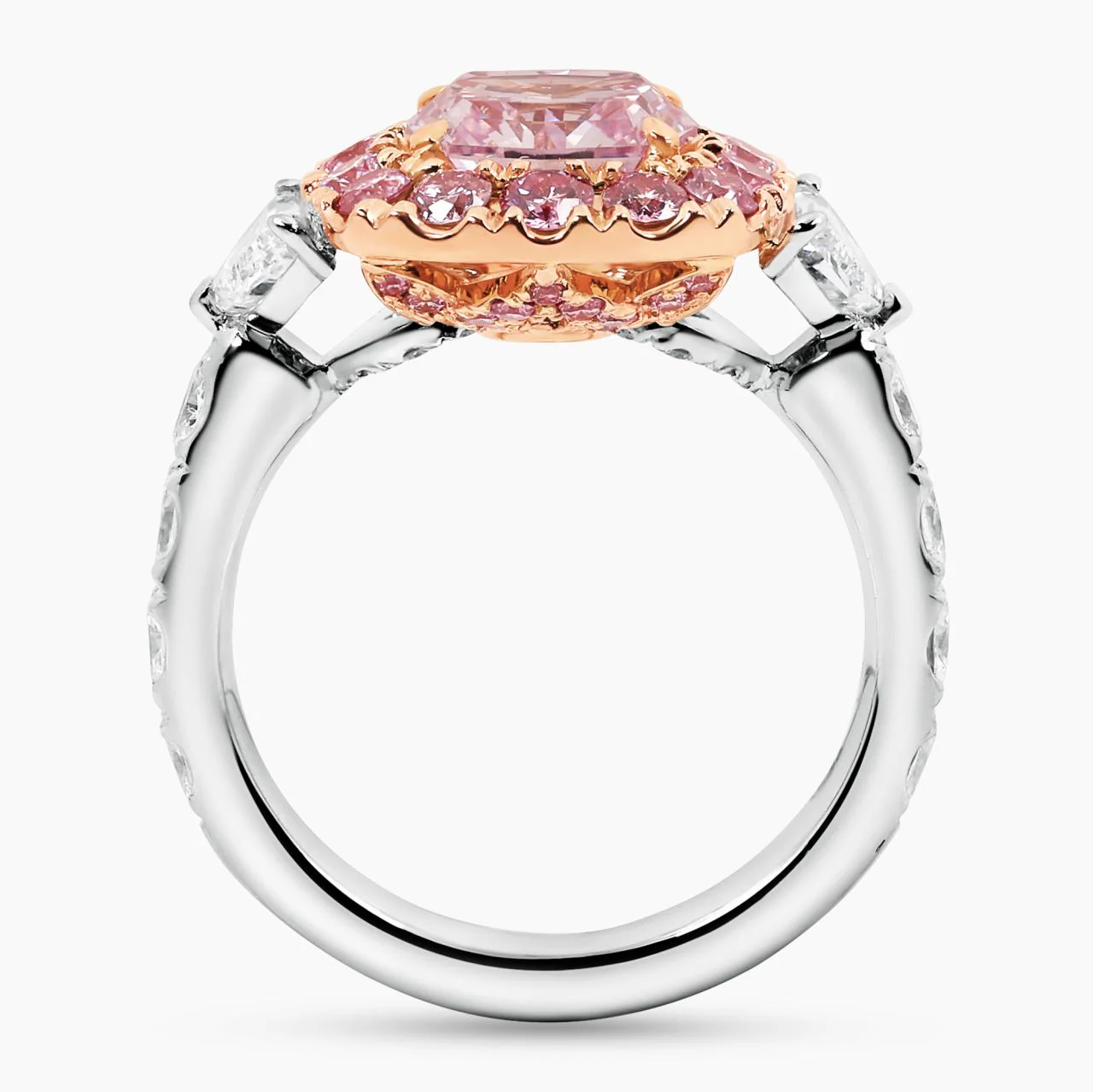 MIA CARA - Platinum and 18ct rose gold 2.02ct FPP 6PP VS2 modified cushion cut diamond ring with sheild, oval and round diamonds - Image 4